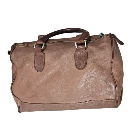 INC Brown Genuine Leather Satchel Double Top Handle Handbag Gently Used - Picture 2 of 11